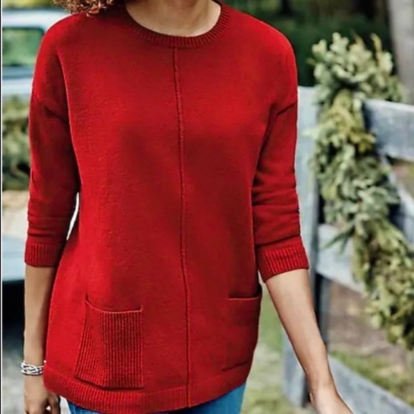 J. Jill Sweaters - J. Jill Ribbed Patch Pocket Crewneck Sweater In True Red Cotton Blend Size 2X